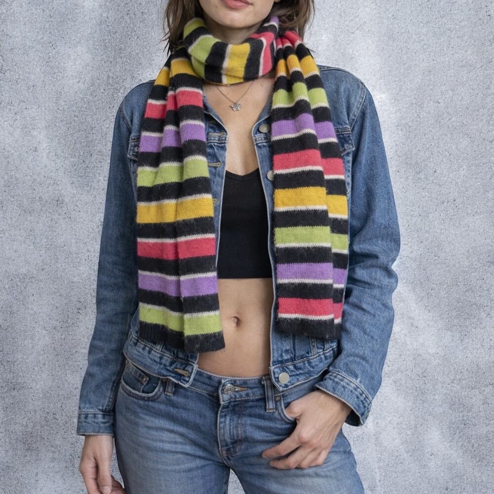 Merona Multicolor Striped Knit Scarf Rabbit Hair Blend 56” Long